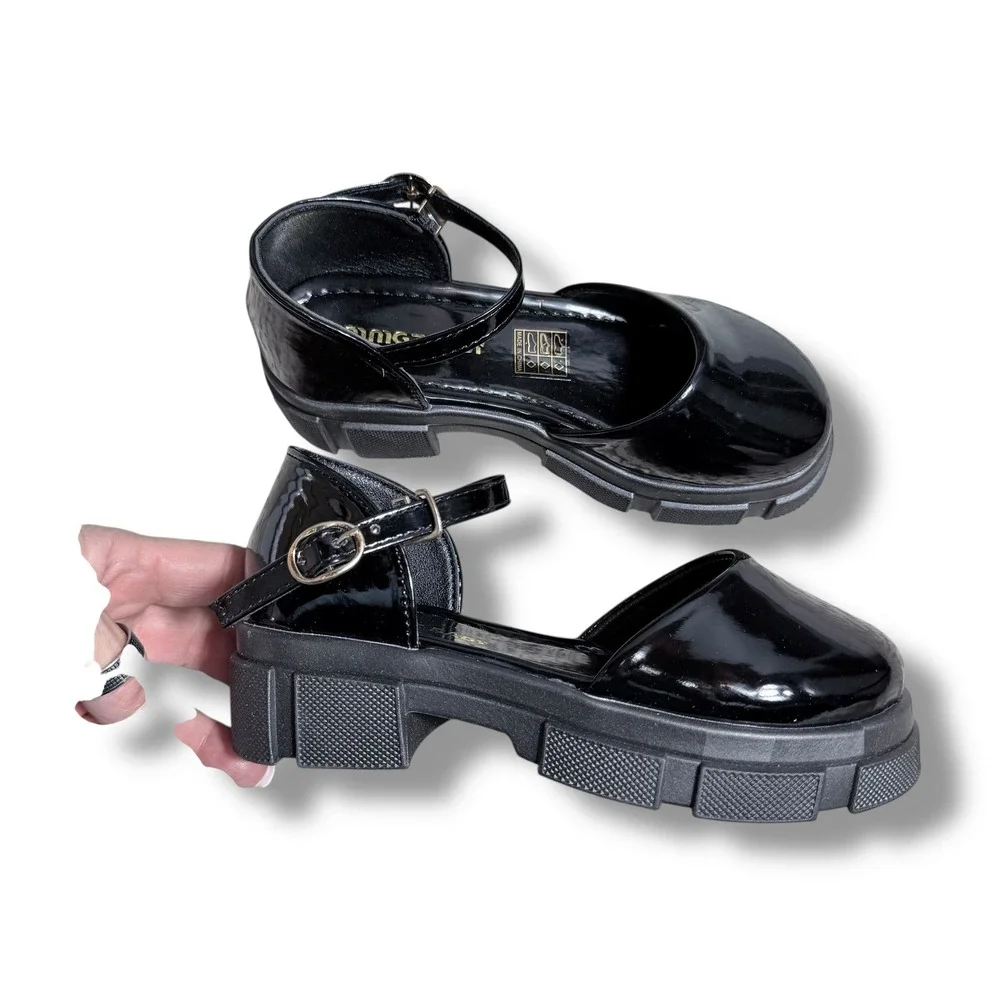 BABY Kids Patent Black Mary Jane Platform Chunky Shoes Size 1.5 Boutique